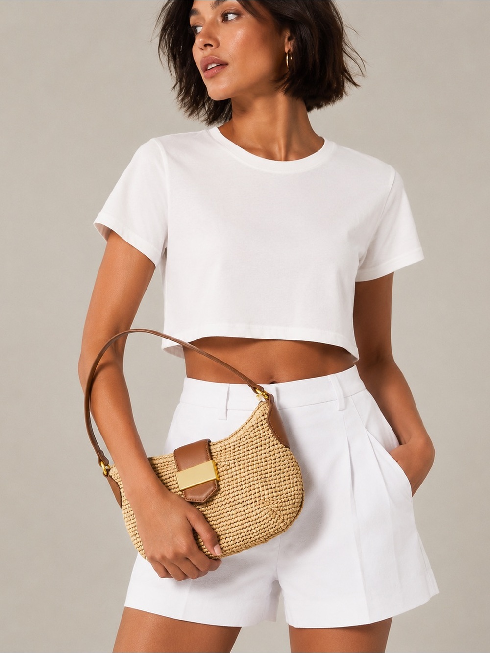 J.Crew Berkeley buckle shoulder bag in handknotted straw